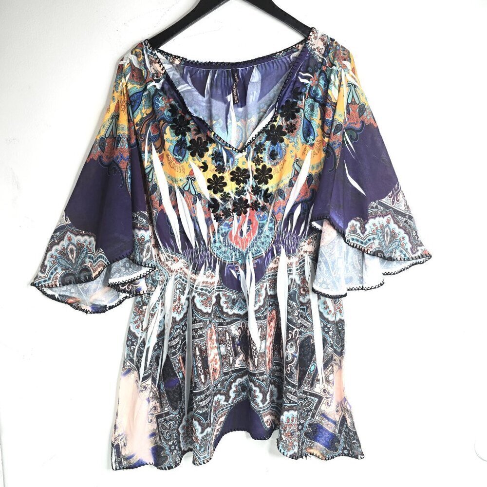 Mushbaby Sienna Rose Inc Navy Butterfly Sleeve Shark Bite Hem Tunic Dress Top